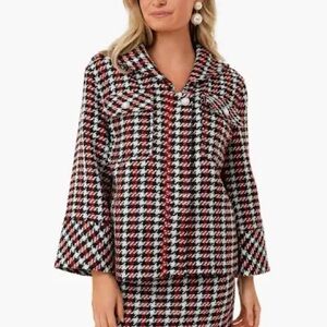 Baum und Pferdgarten jacket Bronco houndstooth check black white red tweed